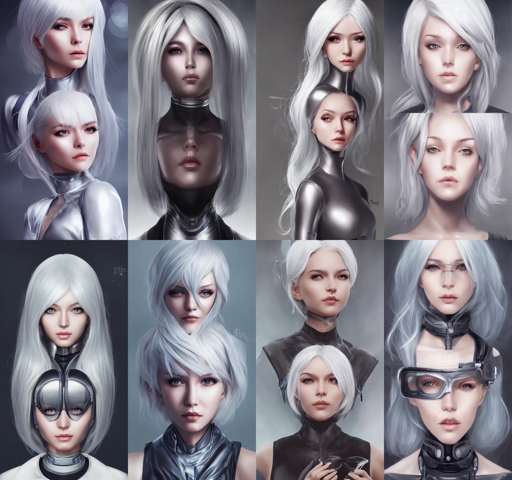 Image similar to a portrait of a scientist android girl with silver hair by artgerm and wlop