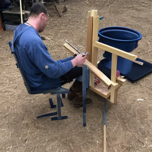 Prompt: First chair being made by caveman
