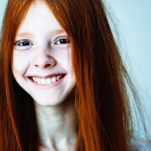 Image similar to A Swiss French Red Haired Girl with a happy smile :: Symmetrical Portrait