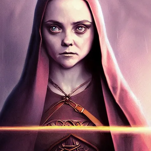 Prompt: young christina ricci as an elvish pope, digital illustration, by artgerm and greg rutkowski,