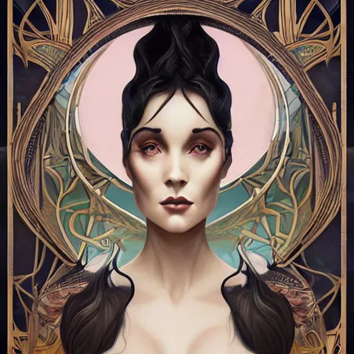 Image similar to an art nouveau, ( art deco ), multi - racial portrait in the style of anna dittmann and charlie bowater and loish. very large, clear, expressive, and intelligent eyes. centered, ultrasharp focus, dramatic lighting, photorealistic digital matte painting, intricate symmetrical ultra detailed background.