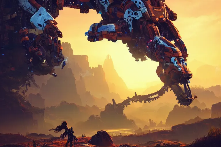 Image similar to scorcher machine mecanical creature robot of horizon forbidden west horizon zero dawn radiating a glowing aura global illumination ray tracing hdr fanart arstation by ian pesty and alena aenami artworks in 4 k