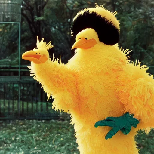 Image similar to a film still of big bird in birds ( 1 9 6 3 ) technicolor