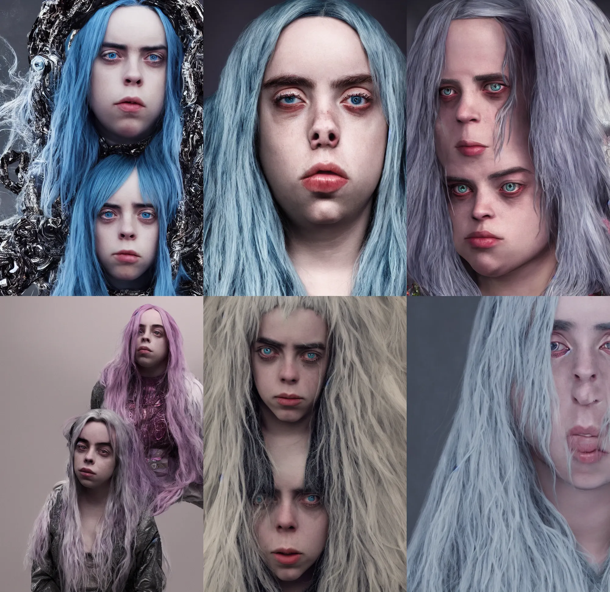 Prompt: Billie Eilish as the empress of tomorrow, ultra realistic, 8K resolution, 3D HDR, epic design