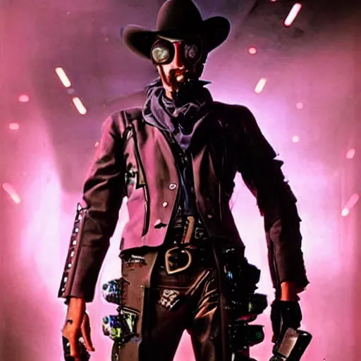 Image similar to Lee Van Cleef as a scifi futuristic cyberpunk cyberpunk cowboy. Amazing photo