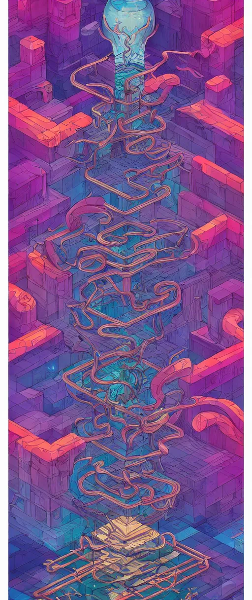 Image similar to arcane twisted turn of fate abstraction, centered award winning ink pen illustration, isometric abstract illustration by dan mumford, edited by craola, technical drawing by beeple and tooth wu, tiny details by artgerm and watercolor girl, symmetrically isometrically centered