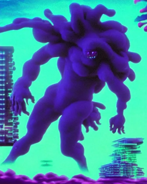 Image similar to film still of a monster, vaporwave 4 k ultra detailed