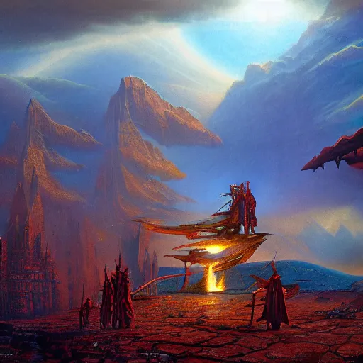 Image similar to ordinary horrendous deeds of the ordinary men in the style of bruce pennington and jeff easley, 8 k resolution