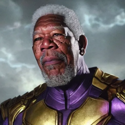 Prompt: morgan freeman as thanos in avengers