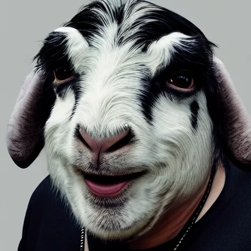 Image similar to andy milonakis as a goat, 4 k, photorealistc, high details