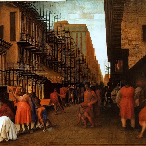 Prompt: Painting of the Harlem new york, by Leonardo da Vinci
