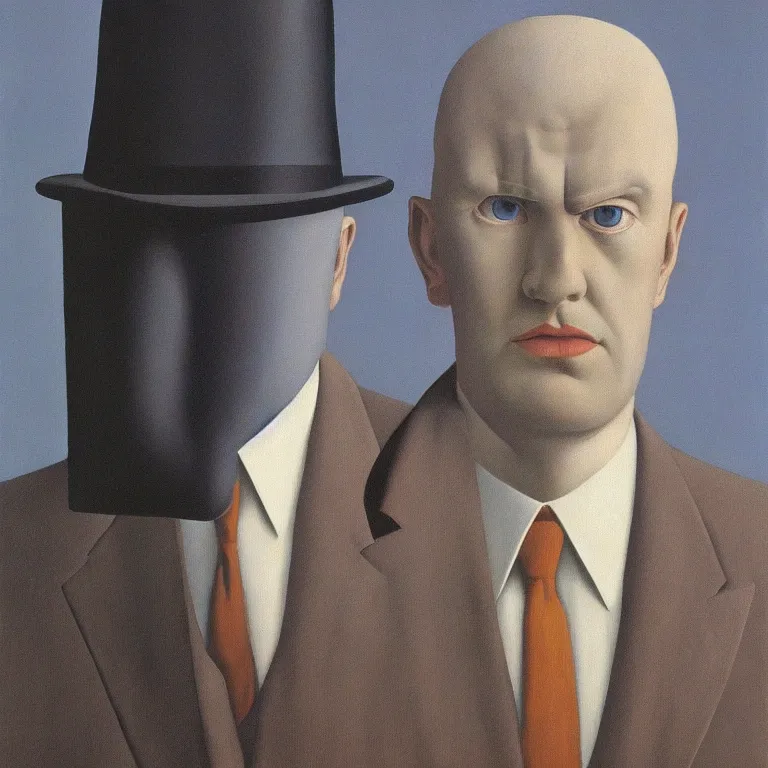Prompt: portrait of a ghost in a suit, by rene magritte, detailed painting, hd, hq, high resolution, high detail, 4 k, 8 k