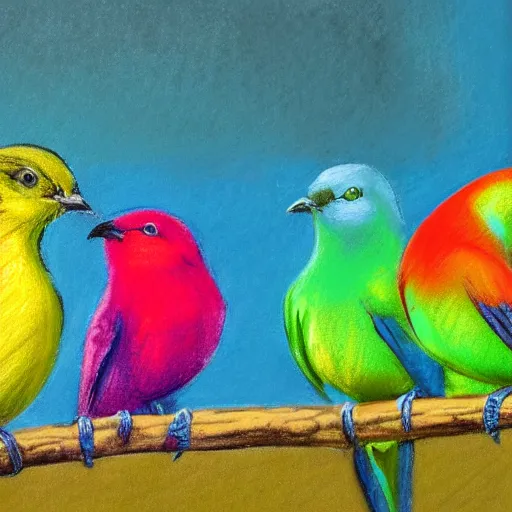 Image similar to pastel painting of colorful birds