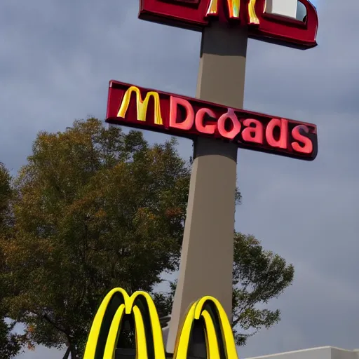 Prompt: a photo of a mcdonalds sign from far away, digital photography