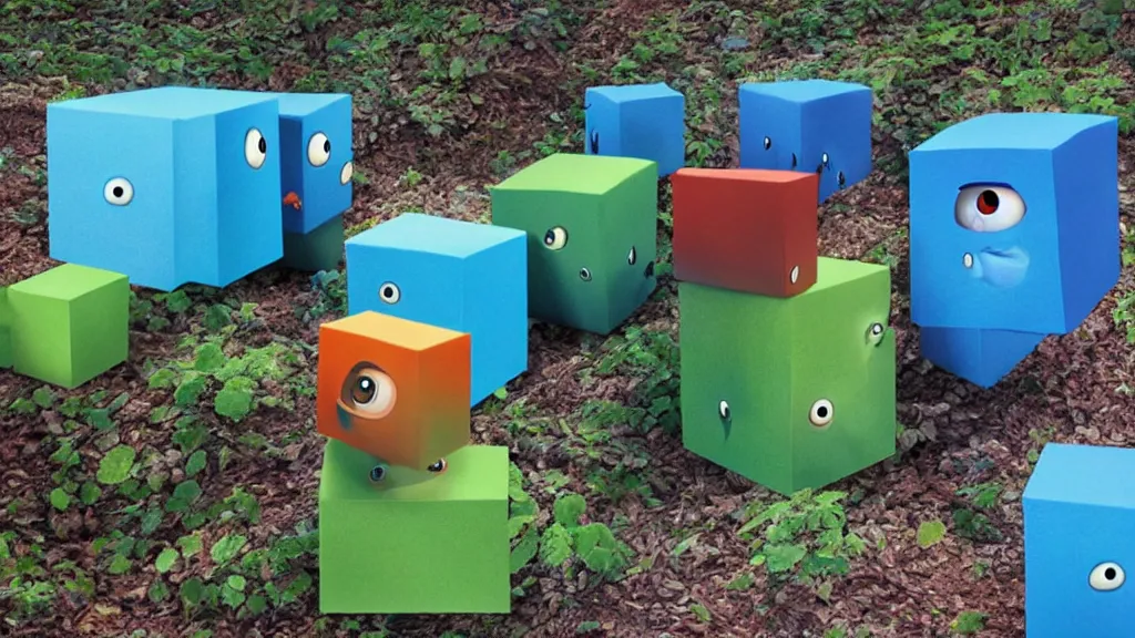 Image similar to pixar - style unfulfilled stream cube ( s ) in nature