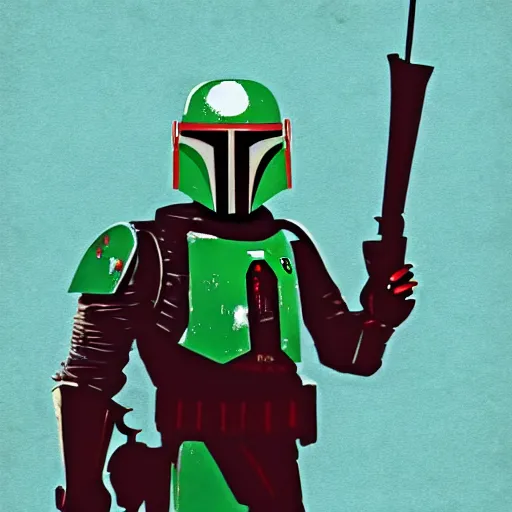 Image similar to Boba Fett in the style of a 1950s propaganda poster