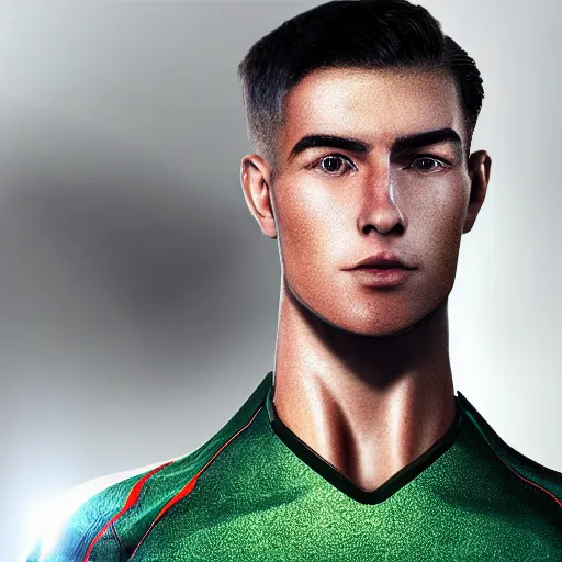 Image similar to a realistic detailed photo of a guy who is an attractive humanoid who is half robot and half humanoid, who is a male android, attractive and handsome soccer players, shiny skin, posing like a statue, blank stare, in a factory, on display, showing off his muscles, wearing soccer shorts, side view, looking at each other mindlessly