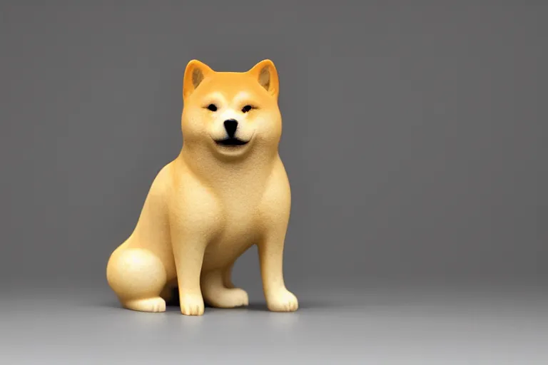 Image similar to a very beautiful intricately shaped organic sculpture carved from steamed buns depicting a shiba inu. studio lighting, high resolution, high quality, dark background