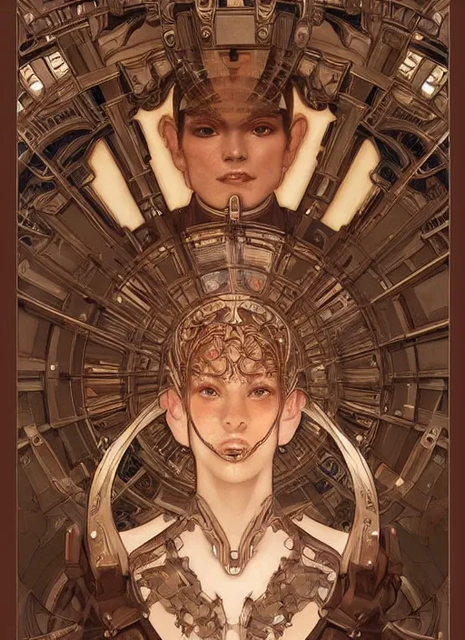 Image similar to mechanical humanoid, masterpiece, intricate, elegant, highly detailed, digital painting, artstation, concept art, smooth, sharp focus, illustration, art by artgerm and greg rutkowski and alphonse mucha and uang guangjian and gil elvgren and sachin teng, symmetry!!, symmetrical, symmetry, mirrored!!!!!