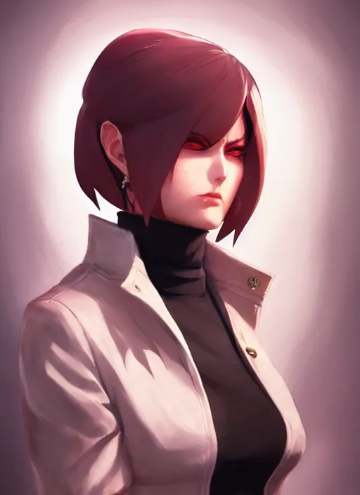 Image similar to female mafia boss, wide angle view, highly detailed, artgerm, cushart krenz, king of fighters style, trending on artstation, soft light, sharp focus, illustration, character design, concept art