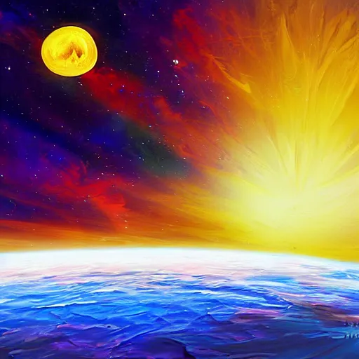 Image similar to sun shield floating in space, painting, digital art