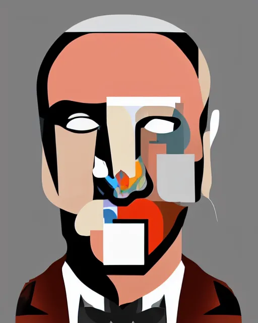 Image similar to cubist portrait of hannibal lecter, cutout digital illustration cartoon colorful beeple vector art