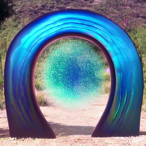 Prompt: Iridescent portal to an alien landscape