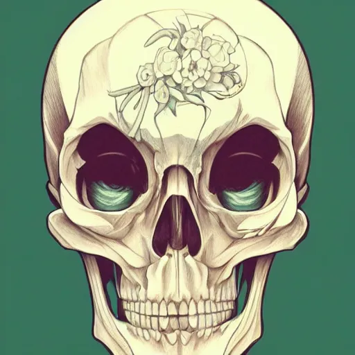 Prompt: anime manga skull portrait young woman skeleton, bugs bunny, intricate, elegant, highly detailed, digital art, ffffound, art by JC Leyendecker and sachin teng