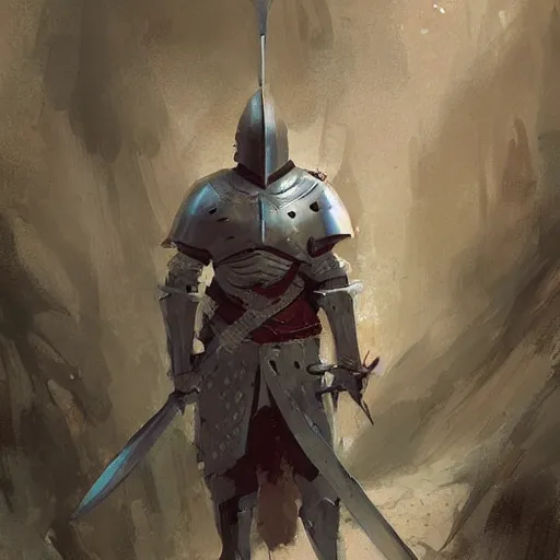 Prompt: a knight with sword and fork in hands by greg rutkowski