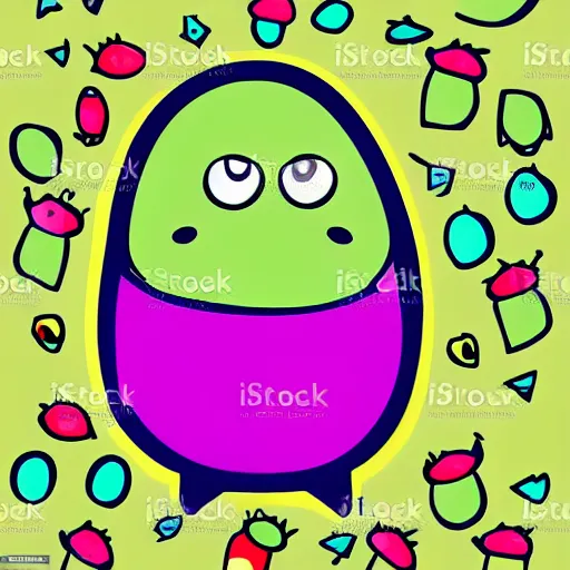 Image similar to Cute sentient avocado, brightly colored, vector art, pop art