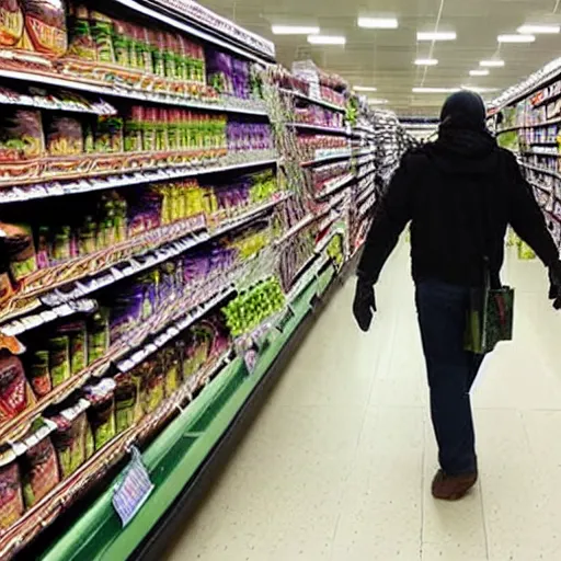 Prompt: bigfoot shopping on a supermarket