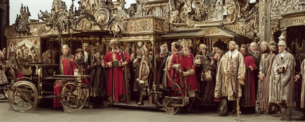 Image similar to king john of england signs the magna cart, high detailed face, facial expression, small details, intricate, 5 0 mm, high detail, intricate, cinematic lighting, photography, wes anderson, diane arbus film, kodachrome