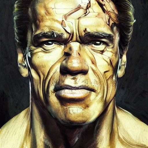 Image similar to arnold schwarzenegger as a villain fantasy, intricate, elegant, highly detailed, digital painting, artstation, concept art, matte, sharp focus, illustration, art by Nicola Samori and Conrad Roset and vincent van gogh, refined, masterpiece