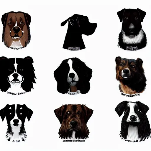 Prompt: set of logos in the form of different breeds of dogs