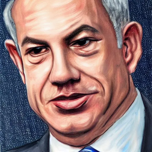 Prompt: a badly painted portrait of benjamin netanyahu