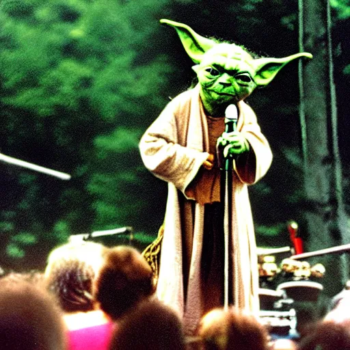 Image similar to yoda performing at woodstock