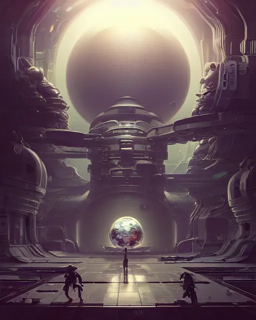 Prompt: Full shot of a spaceship defined factory features, intricate abstract. Fusion reactor spheres. cyberpunk, symmetrical design features. By Richard Corben By Ruan Jia and Artgerm and Range Murata and WLOP and Ross Tran and William-Adolphe Bouguereau and Beeple. Key Art. Fantasy Illustration. award winning, Artstation, intricate details, realistic, Hyperdetailed, clean ink detailed line drawing, 8k resolution.