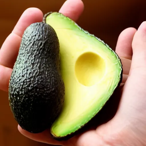 Prompt: photo avocado in hand