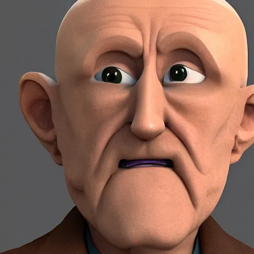 Prompt: mike ehrmantraut as a 3d cartoon character, stylized, portrait, facing forward