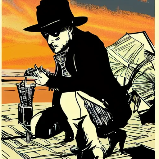 Prompt: jesse pinkman as a comic novel character in the style of corto maltese by hugo pratt