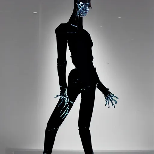 Prompt: fluid mechanical bone structure, woman standing, by zaha hadid - n 4