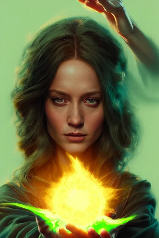 Prompt: a female wizard casting a green fireball | | pencil sketch, realistic shaded, fine details, realistic shaded lighting poster by greg rutkowski, magali villeneuve, artgerm, jeremy lipkin and michael garmash and rob rey