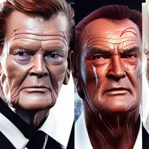 Image similar to artstation trending elden ring mod, now with roger moore, peter serafinowicz and sean connery 8k unreal astonishing render