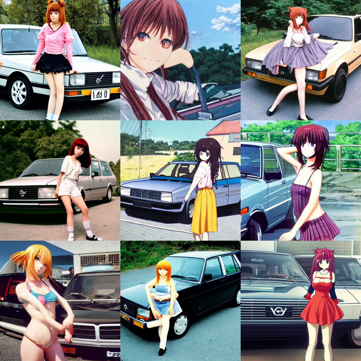 Prompt: anime girl with volvo 240