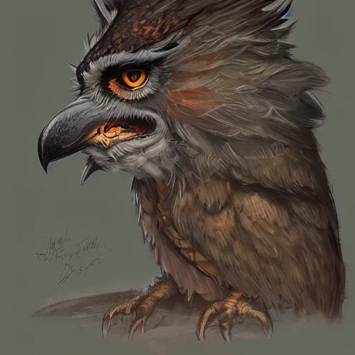 Image similar to d & d concept character art of owlfolk, headshot, high detail, matte painting, digital art, dramatic lighting