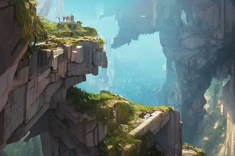 Prompt: A megamall crumbling down a cliff, artstationhq, digital art, by Charles Sheeler and Jordan Grimmer and Victor Mosquera