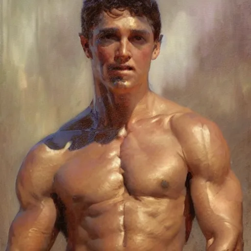 Image similar to Jakee Gyllenhaal with a shredded body type, painting by Gaston Bussiere, Craig Mullins