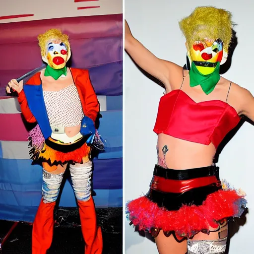 Image similar to Miley Cryus dressed as a clown