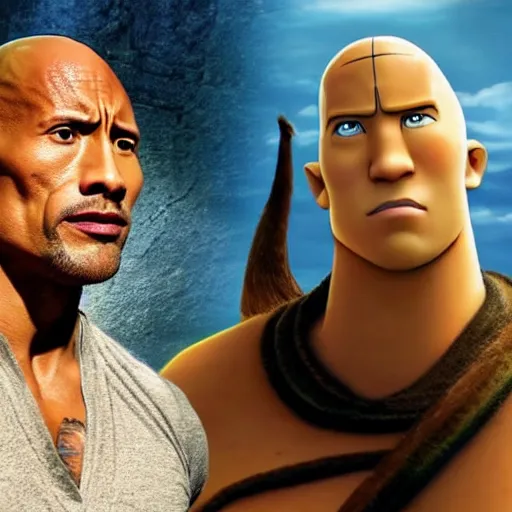 Image similar to Dwayne Johnson is The Boulder!, Avatar: The Last Airbender!, cinematic shot