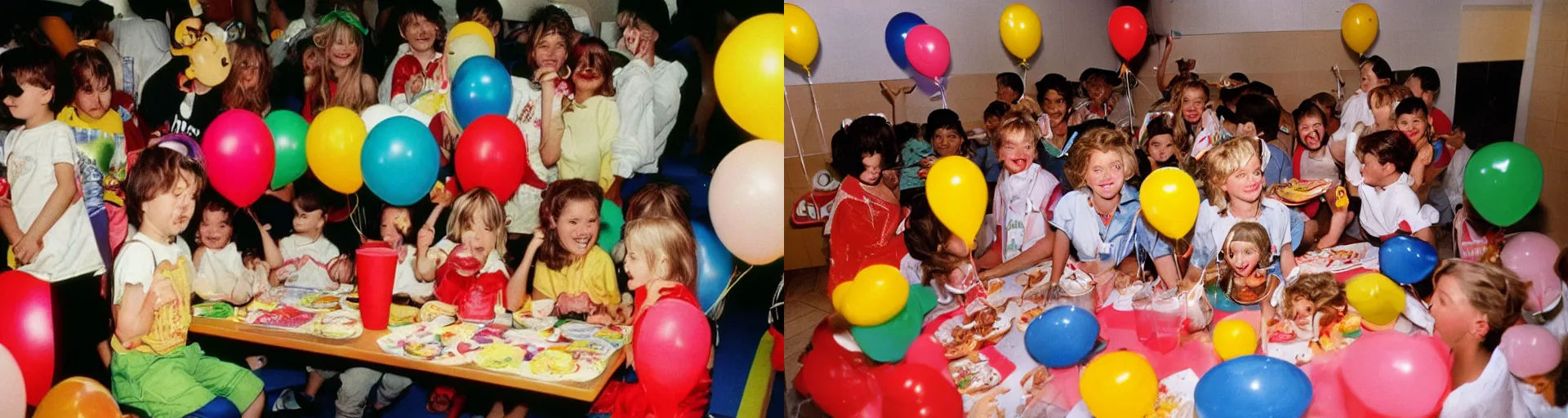 Prompt: 90's Professional Color Photography, Children having a birthday party at McDonald's